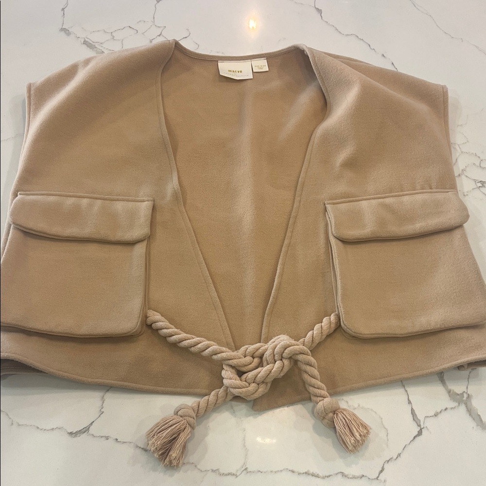 Anthropologie Tan Open-Front Vest with Rope Tie
